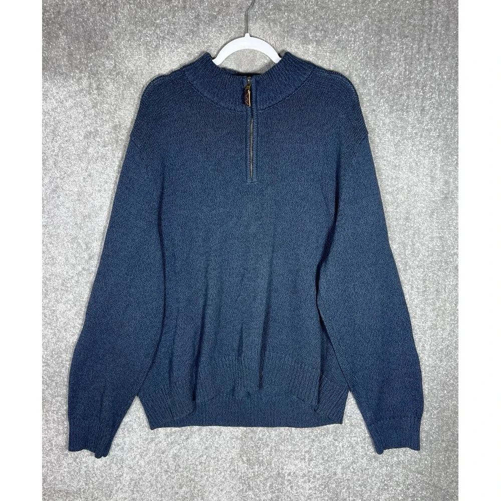 Eddie Bauer Sweater Mens Size XXXLT 3XLT Blue 1/4 Zip‎ Pullover Long Sleeve